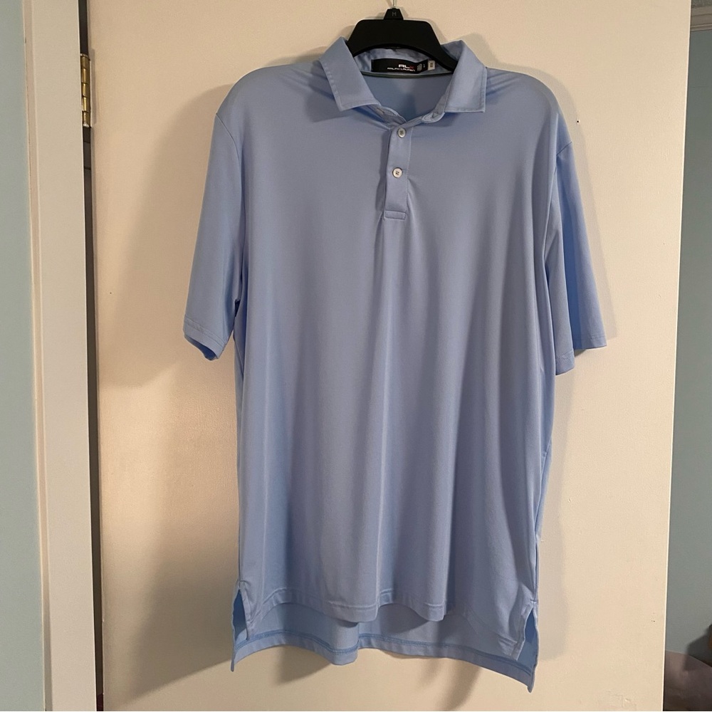 NWOT Ralph Lauren RLX Polo Shirt ShortSleeve Performance Men’s L Blue Golf Gym